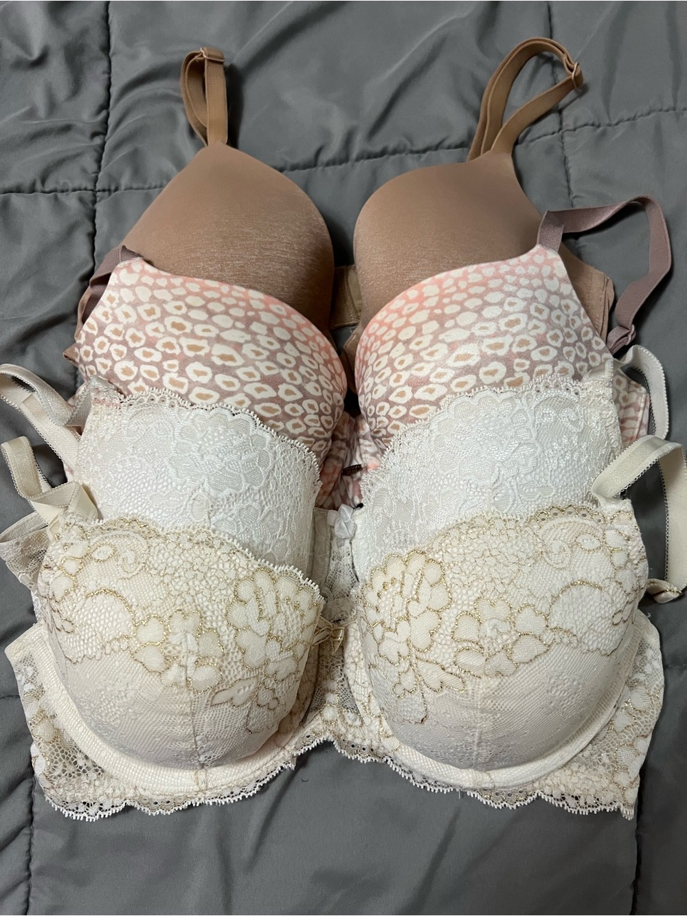 4pcs Victoria's Secret 34D Underwire Demi Bra Set Lace & Neutral Colors
